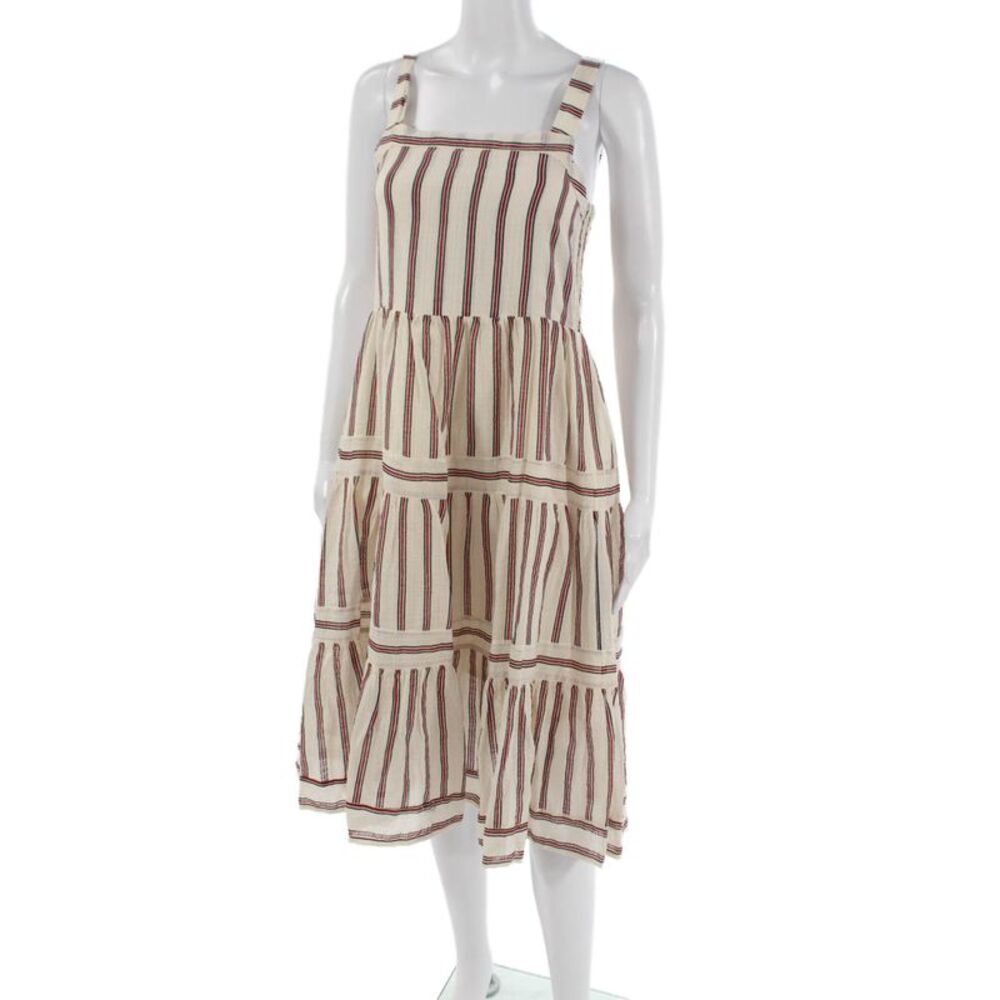 MNG Girls Beige Cotton Striped Sundress Square Neck Sleeveless Size S - Picture 2 of 6